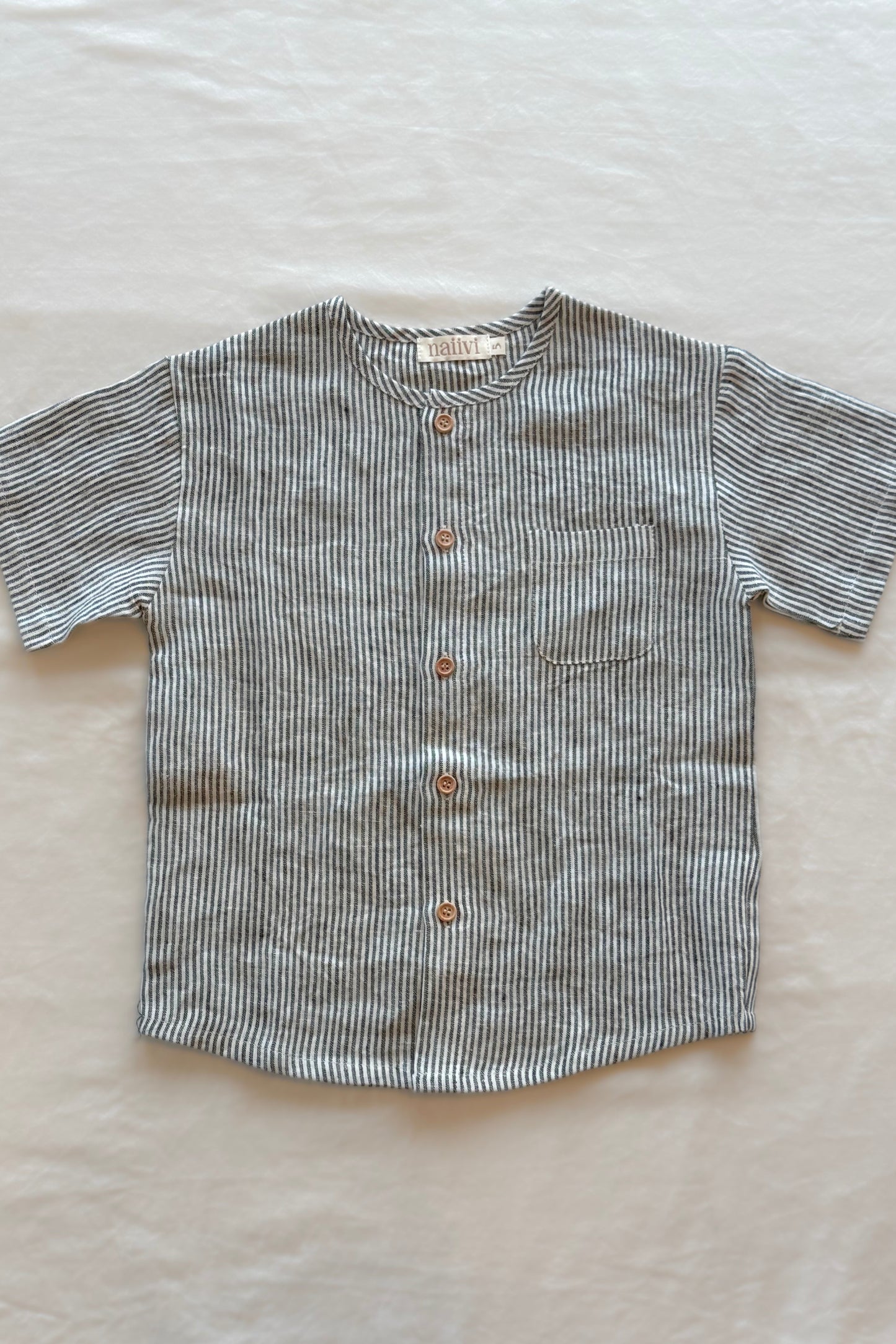 linen button shirt - midnight stripe