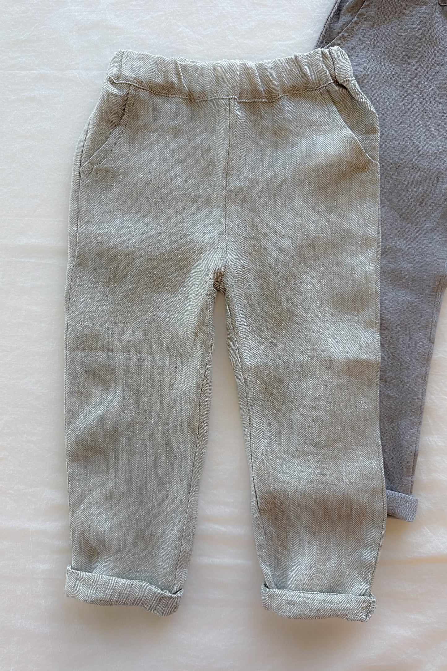 linen trousers - putty