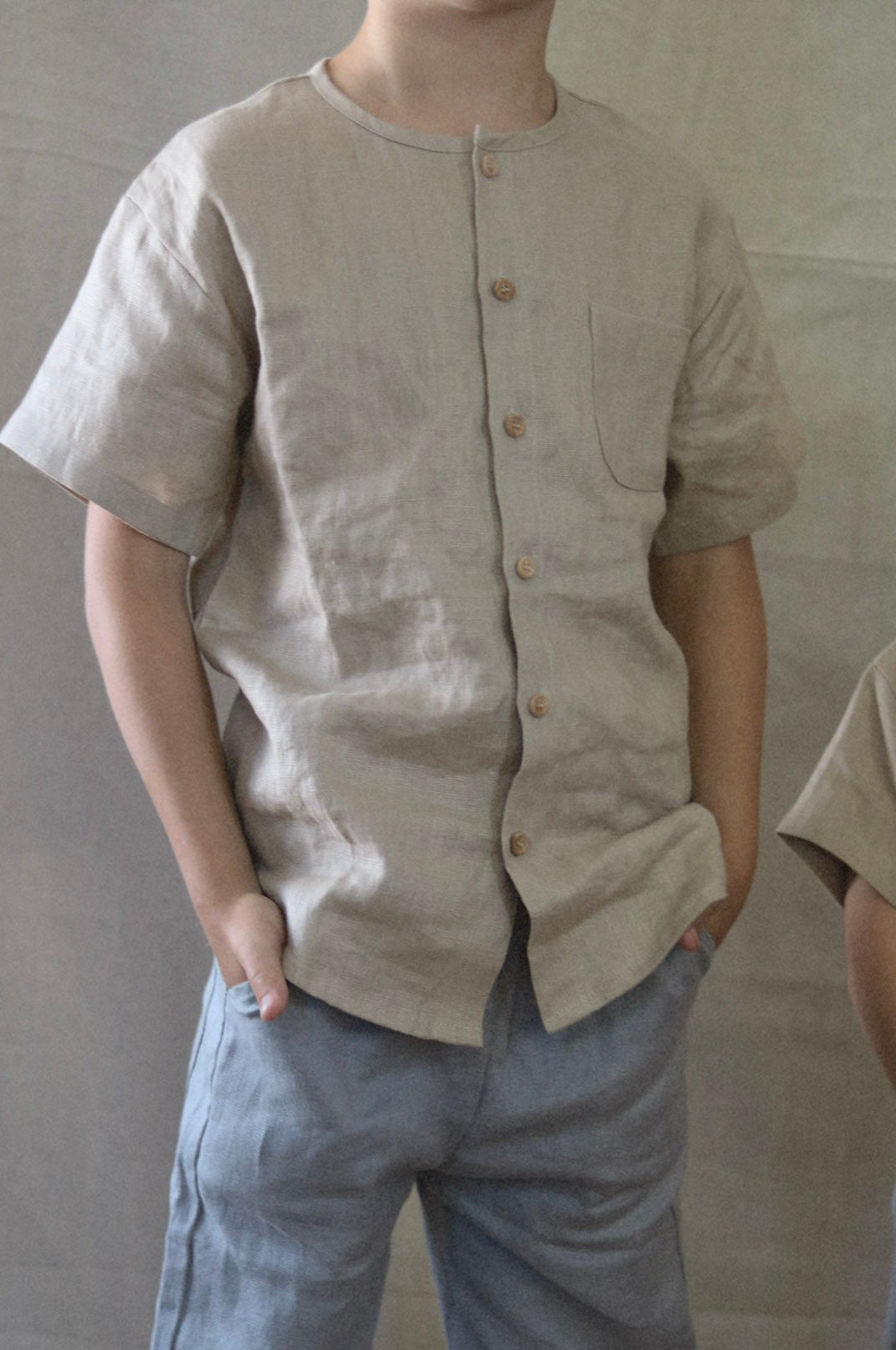 linen button shirt - wheat
