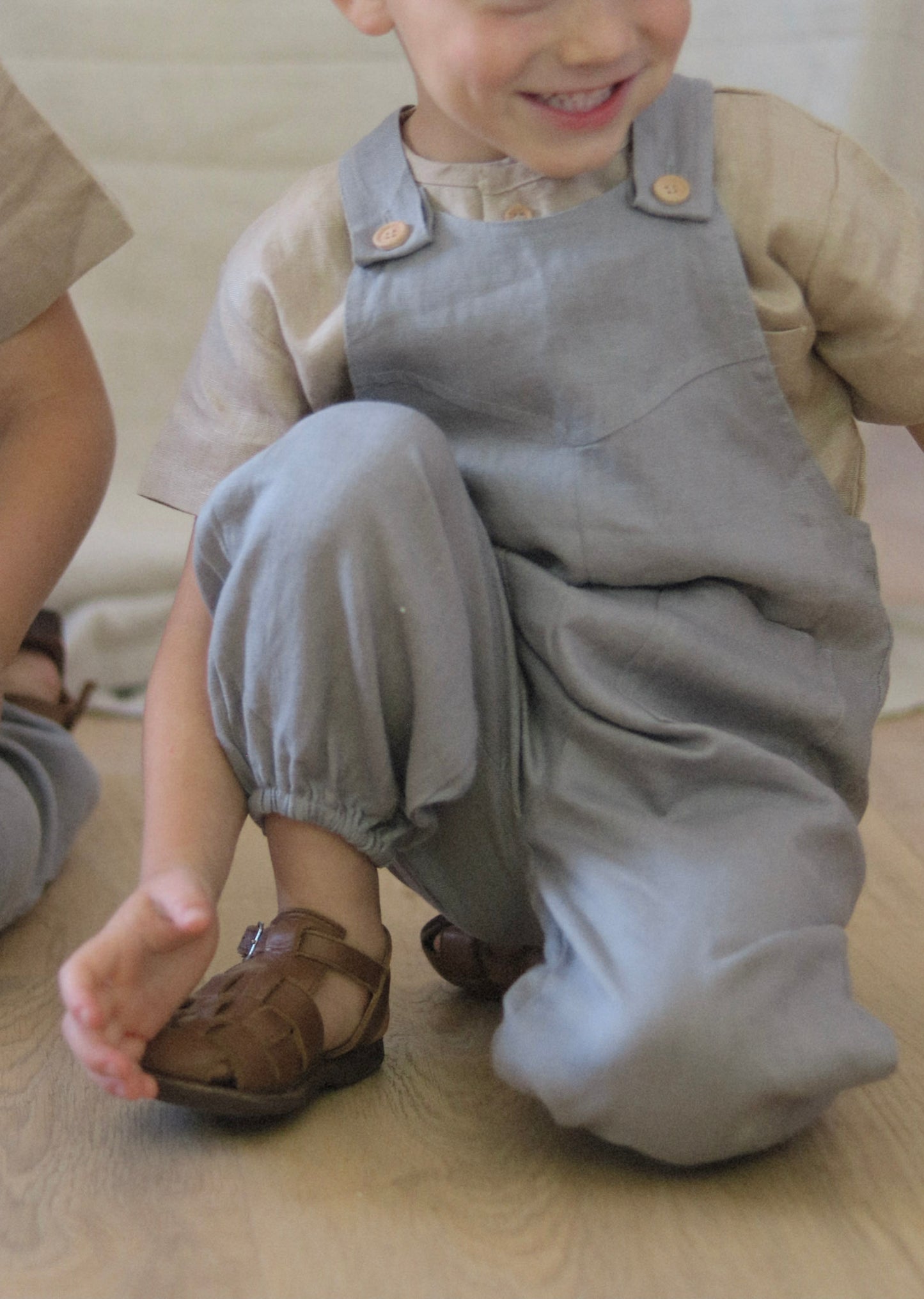 linen overalls - slate