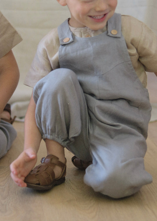 linen overalls - slate