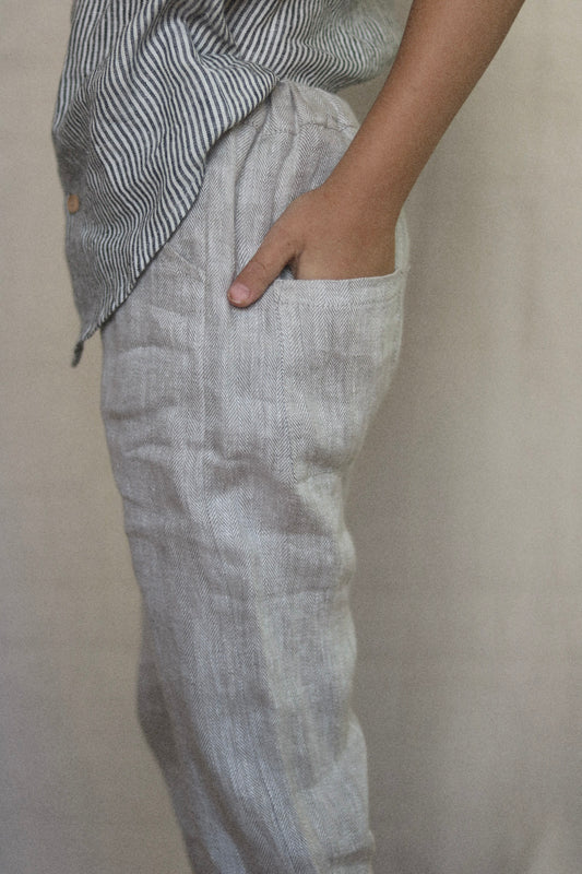 linen trousers - putty