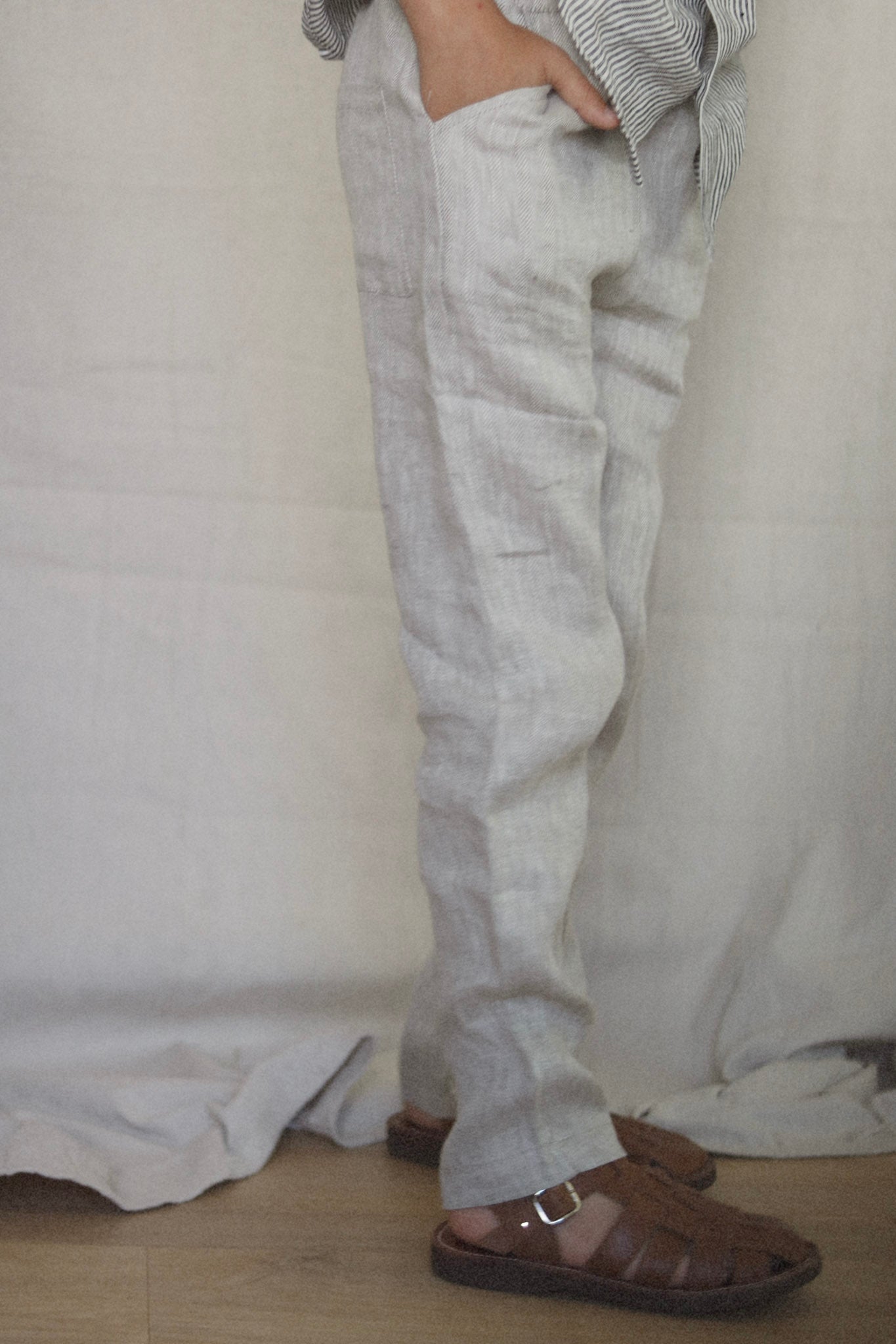 linen trousers - putty