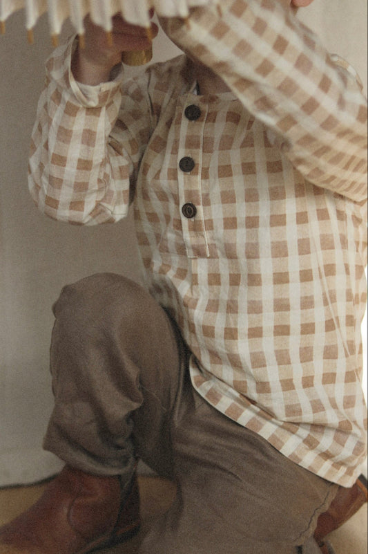 henley dress shirt - checkered gingham